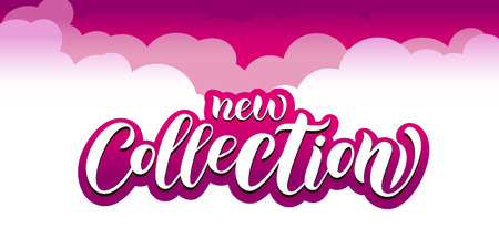 Hand drawn vector calligraphy text poster for promotion, new collection, women internet website. Concept of advertising for girl shop of clothes, accessories, shoes, watches, bags, souvenirs, flowersのイラスト素材