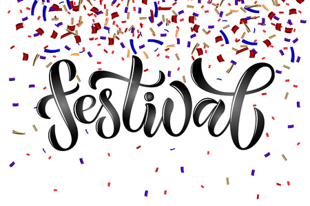 Greetings for event, card, ad poster, web page, internet site. Vector illustration, concept festival advertising. Lettering typography icon for invitation, template, game, party, ticket, blog, articleのイラスト素材