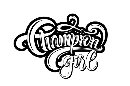 Calligraphy text for t-shirt women design, feminine internet shop. Curve lettering for original collection, fashion brand. Hand sketched banner, print or decor for souvenir goods, phone case, labelのイラスト素材