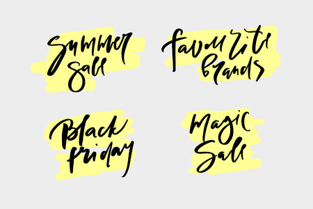 Vector illustration of calligraphy summer sale, favourite brands, black friday, magic sale, logotype, print, text for sell out, clearance sale, closeout, giveaway, promo of fashion, floristicのイラスト素材