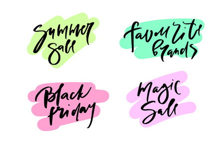 Vector illustration of calligraphy summer sale, favourite brands, black friday, magic sale, logotype, print, text for sell out, clearance sale, closeout, giveaway, promo of fashion, floristicのイラスト素材