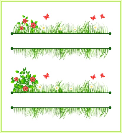 Frame with different flowers and grassのイラスト素材