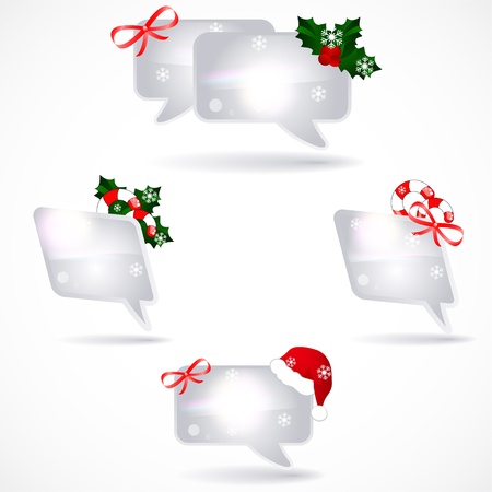 set of speech bubbles with christmas decorationのイラスト素材