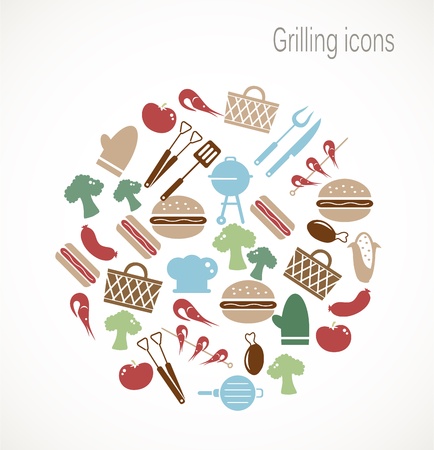 Grilling iconsのイラスト素材
