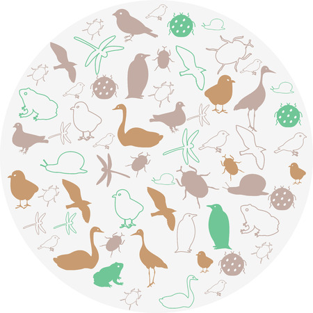 Icons of birds and insectsのイラスト素材