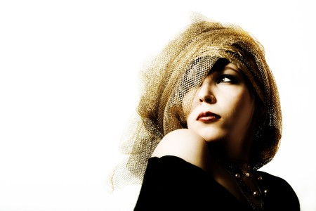 fashion girl in golden boa, gorizontalの写真素材