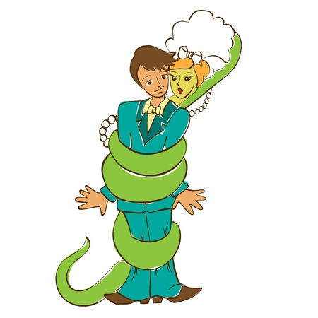 Bride snake wrapped around the groomのイラスト素材