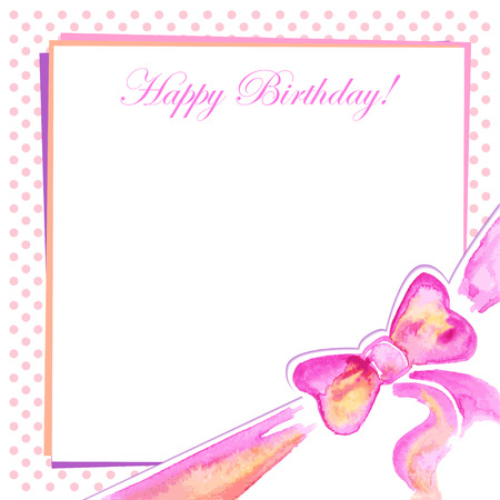 Greeting card with a bow pink  watercolorのイラスト素材