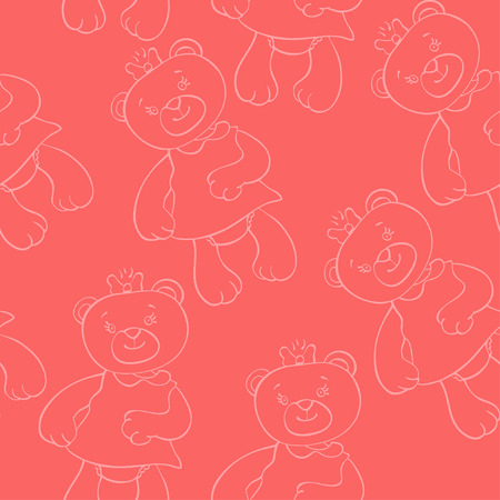 seamless pattern with bears girls on a pink backgroundのイラスト素材