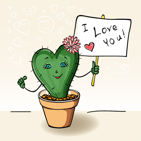 Postcard in love with a cactus in a potのイラスト素材
