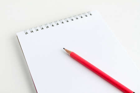 pink pencil lies on a white sheet of notepad, school topics, space for textの写真素材