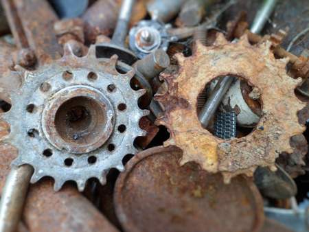 rusty crushed metallic details on the junkyard close-upの写真素材