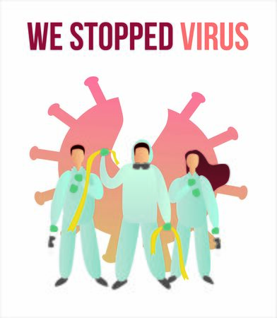 vector illustration doctors won coronavirus complete development. end of novel corona virus. covid-19 vaccine medicine. corona virus injection syringe. fight against coronavirus. Victory coronaのイラスト素材