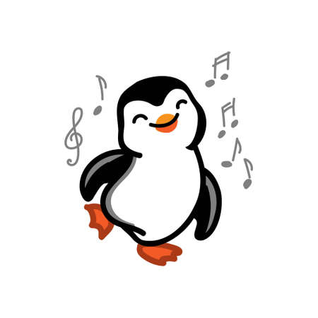 dancing penquin on the white backgroundのイラスト素材