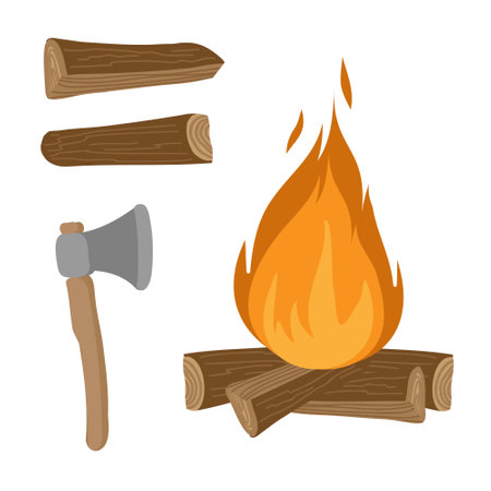 bonfire and wood set on the white backgroundのイラスト素材