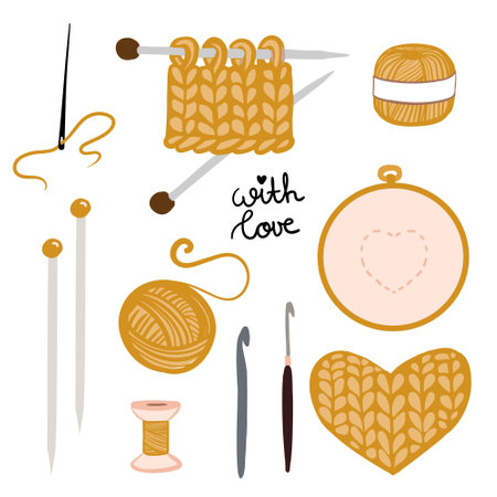 knitting set with lettering on the white backgroundのイラスト素材