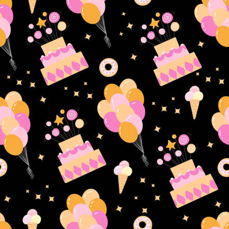 happy birthday seamless pattern on the black backgroundのイラスト素材