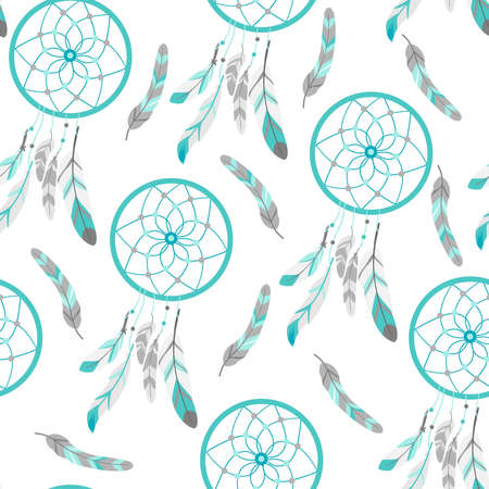 dream catcher seamless pattern on the white backgroundのイラスト素材