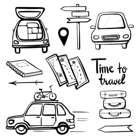 road trip doodle set on the white backgroundのイラスト素材