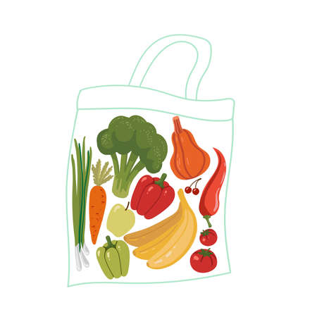 fruits and vegetables in the bagのイラスト素材