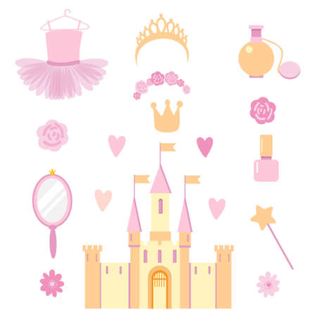 princess accessories with castle on the white backgroundのイラスト素材