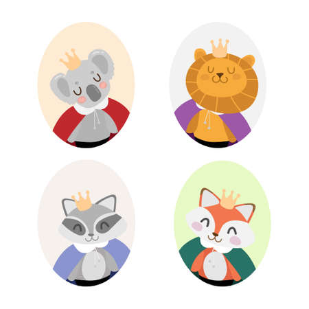 animal baby portraits in crownsのイラスト素材