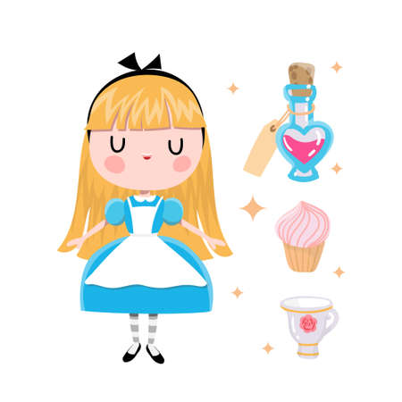 Alice in Wonderland set on the white backgroundのイラスト素材