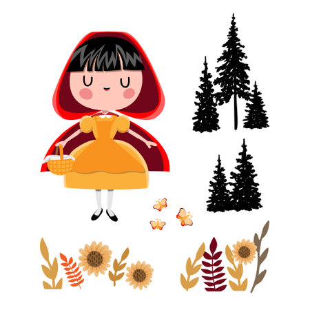 Red Riding Hood set on the white backgroundのイラスト素材