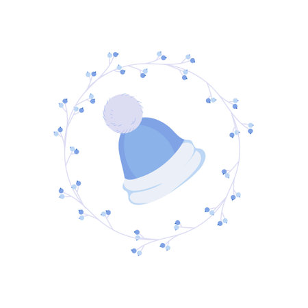 winter hat in wreath on the white backgroundのイラスト素材