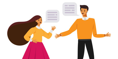 talking girl and boy on the white backgroundのイラスト素材