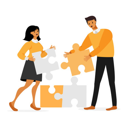 team building with puzzle on the white backgroundのイラスト素材