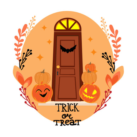trick or treat in oval frame on the white backgroundのイラスト素材