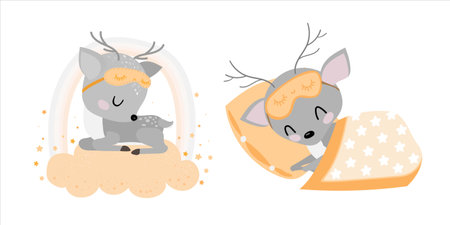 sleeping fawn baby set on the white backgroundのイラスト素材