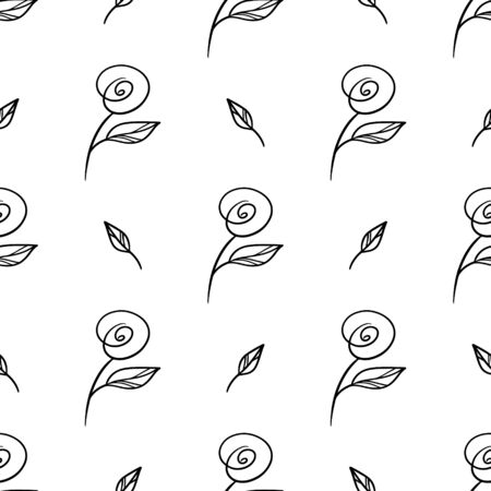 Hand drawn rose and leaves vector seamless patternのイラスト素材