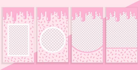 Set of editable social network stories template. Pink candy background.のイラスト素材