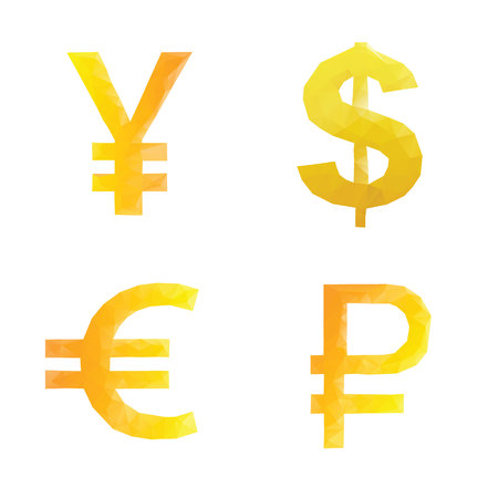Polygonal ruble yen dollar euro signs. Isolatedのイラスト素材