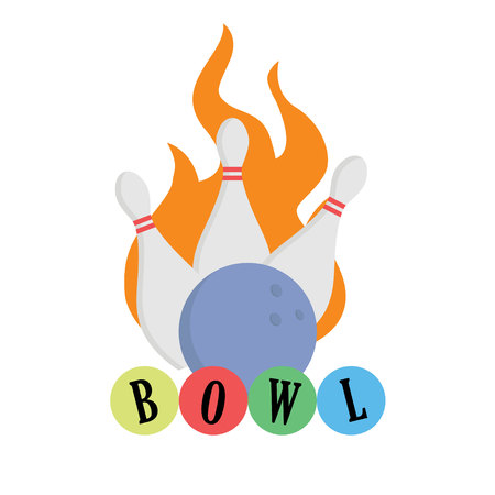 Bowling concept. Ball on fire isolated. Strike letteringのイラスト素材