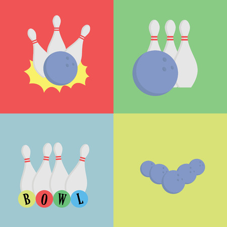Bowling concept. Skittles with balls collection on colorful backgroundのイラスト素材