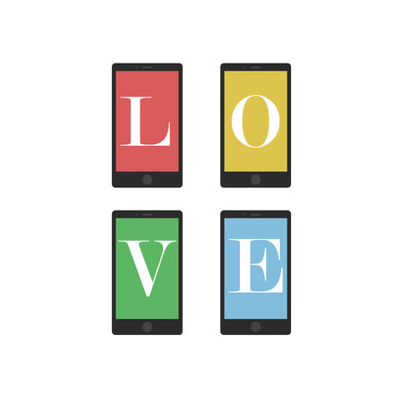 Smart phones with letters. Happy valentines day. Love conceptのイラスト素材