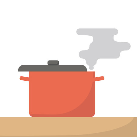 Saucepan with steam isolated. Flat design cooking on stoveのイラスト素材