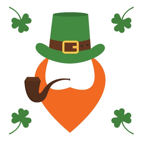 Saint Patrick s Day character leprechaun with green hat, red beard, smoking pipe isolatedのイラスト素材