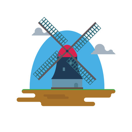 Flat design mill with sky isolated. Amsterdam conceptのイラスト素材