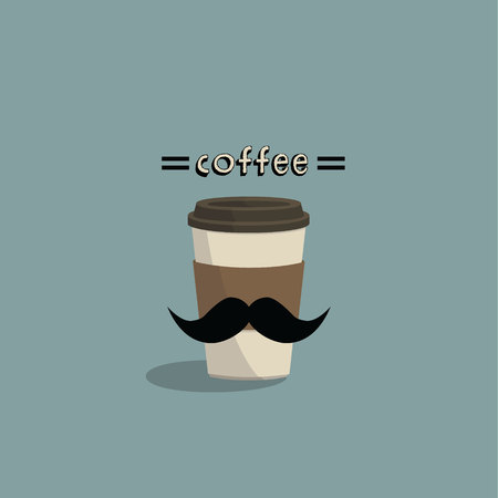 Hipster coffee to go. Coffee cup with mustache on colorful backgroundのイラスト素材
