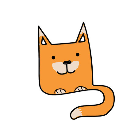 Funny orange fox with long tail hand drawn isolated.のイラスト素材