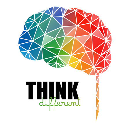 Think different concept low poly colorful brain isolated.のイラスト素材