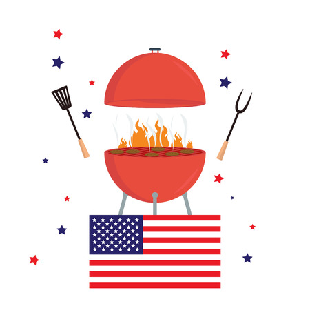 Red barbecue concept. Flat bbq party grill usa flagのイラスト素材