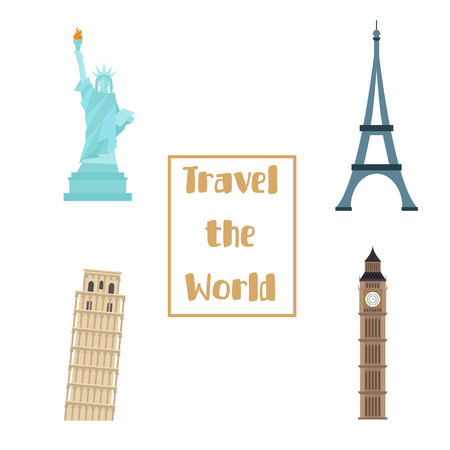 Famous monuments. Big ben statue of liberty pisa paris towerのイラスト素材