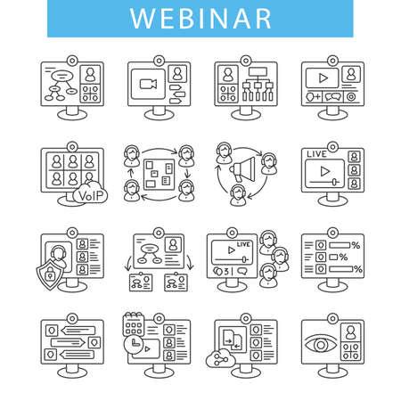 webinar, streem, line icons setのイラスト素材