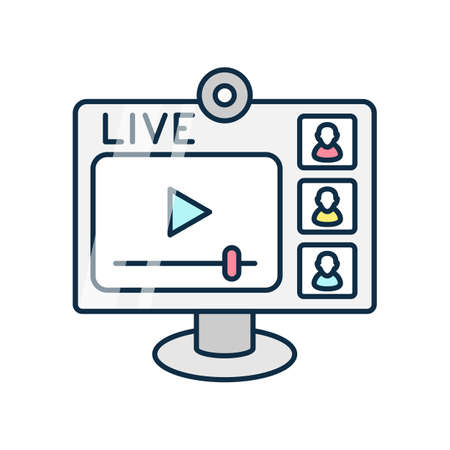 online broadcast webinar, color iconのイラスト素材