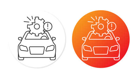 two linear icons on a round substrate, car accident, use of a faulty vehicleのイラスト素材